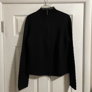 Magaschoni Black 100% Wool Zip-Up Sweater